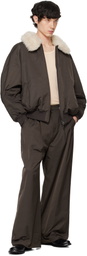 AMOMENTO Brown Oversized Shearing Reversible Bomber Jacket