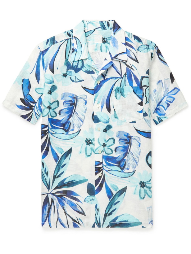 Photo: 120% - Camp-Collar Floral-Print Linen Shirt - Blue