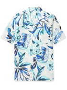 120% - Camp-Collar Floral-Print Linen Shirt - Blue