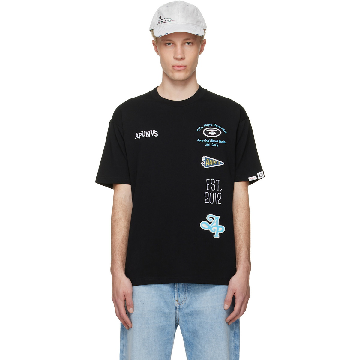 AAPE by A Bathing Ape Black 'AAPEUNVS' Multi-Logo T-shirt