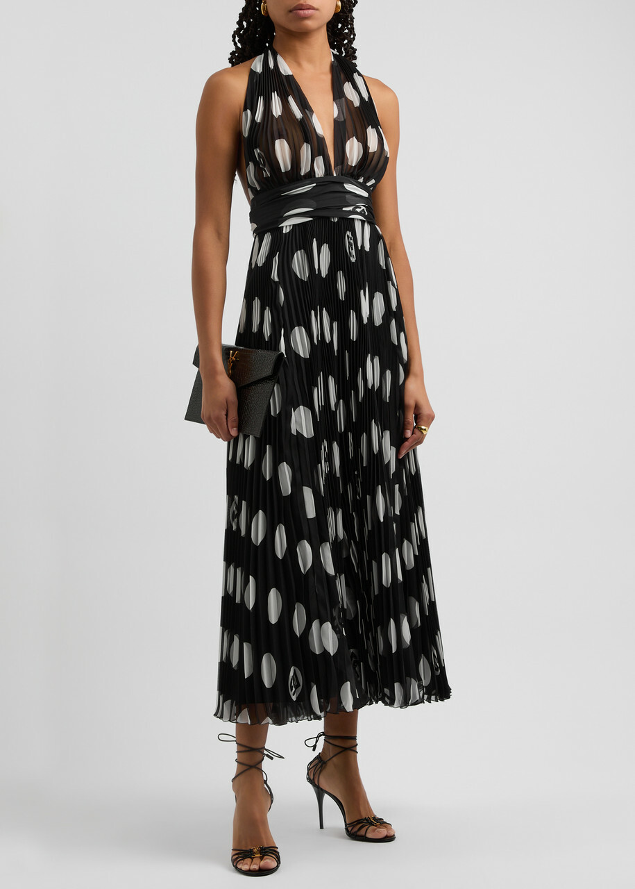 Dolce & Gabbana Polka-dot Plissé Silk-chiffon Midi Dress