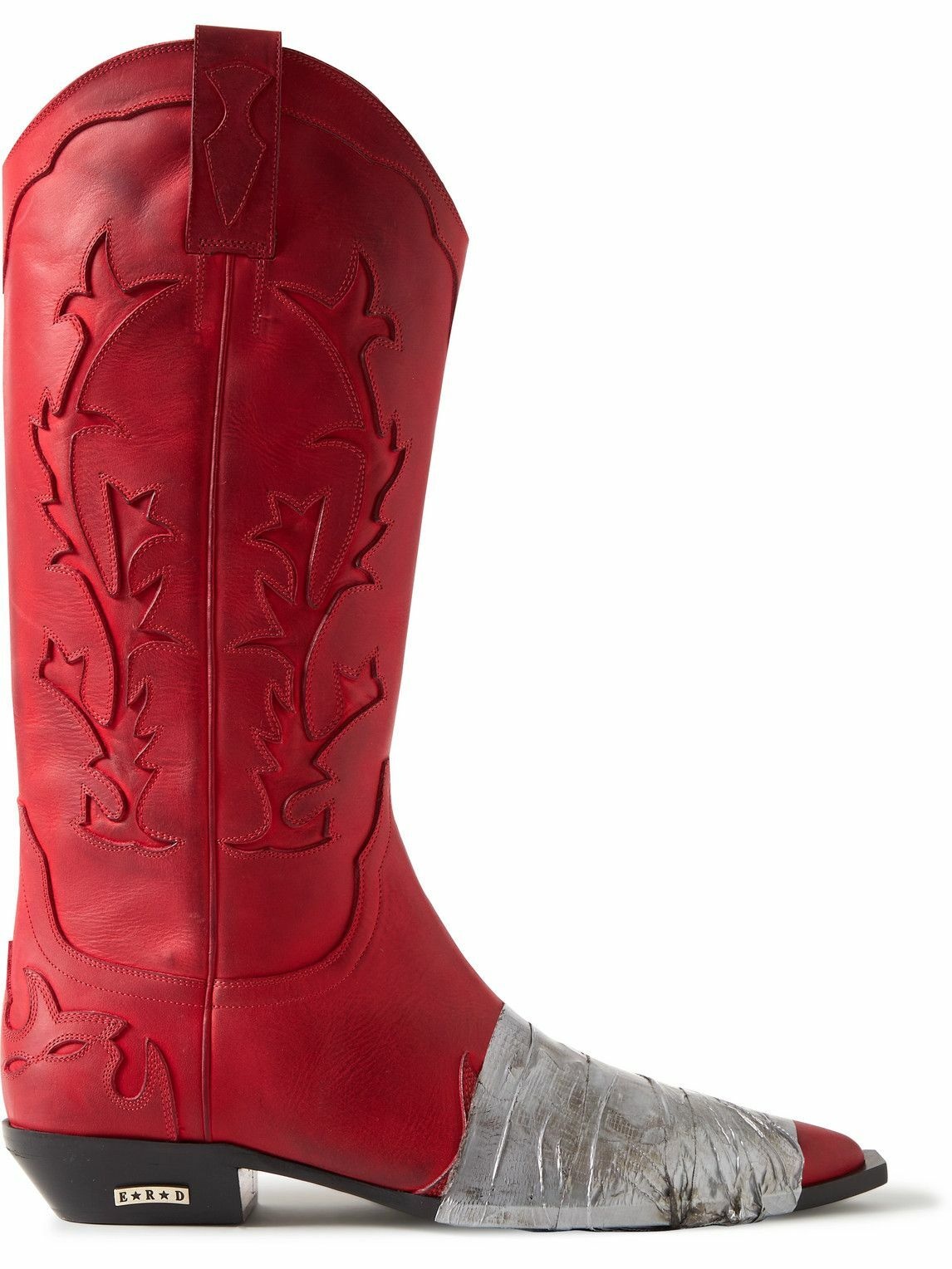 Photo: Enfants Riches Déprimés - Embellished Panelled Leather Cowboy Boots - Red