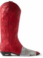 Enfants Riches Déprimés - Embellished Panelled Leather Cowboy Boots - Red