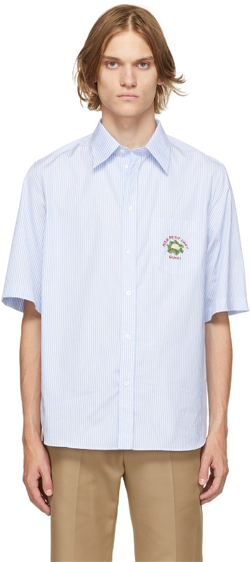 Photo: Gucci Blue & White Embroidered Short Sleeve Shirt
