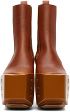 Rick Owens Tan Beveled Platform Chelsea Boots