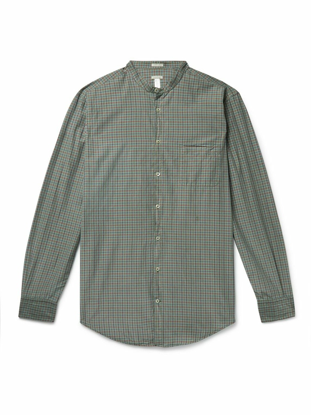 Photo: Massimo Alba - Grandad-Collar Checked Cotton and Silk-Blend Shirt - Green