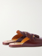 GUCCI - Webbing-Trimmed Leather Tasselled Backless Loafers - Burgundy