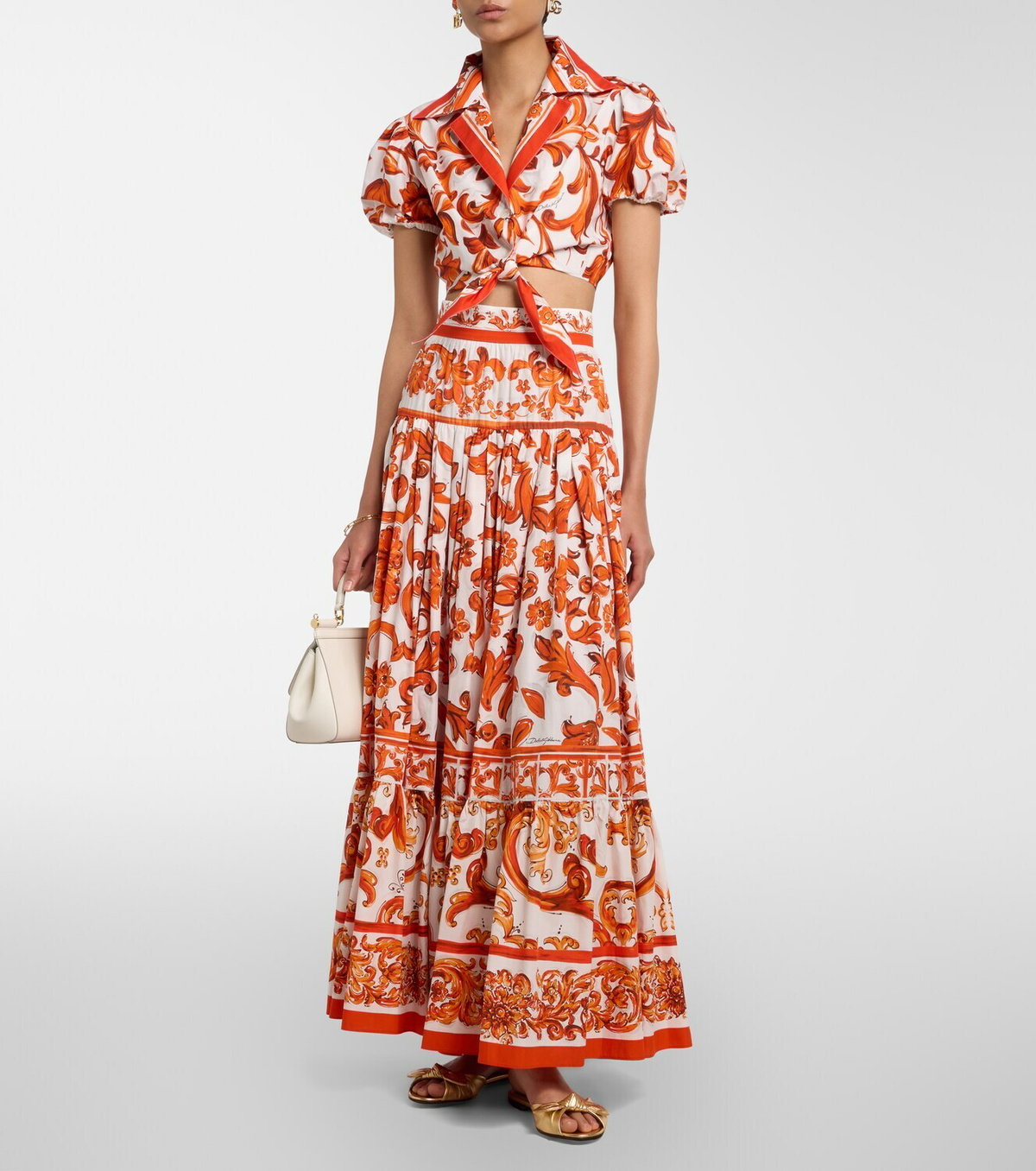 Dolce&Gabbana Majolica cotton poplin midi skirt
