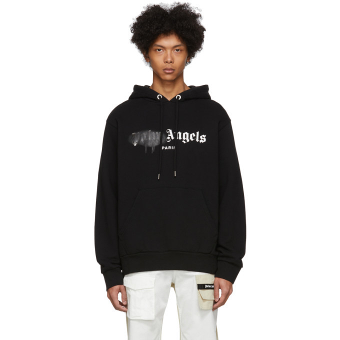 Photo: Palm Angels Black Paris Sprayed Logo Hoodie