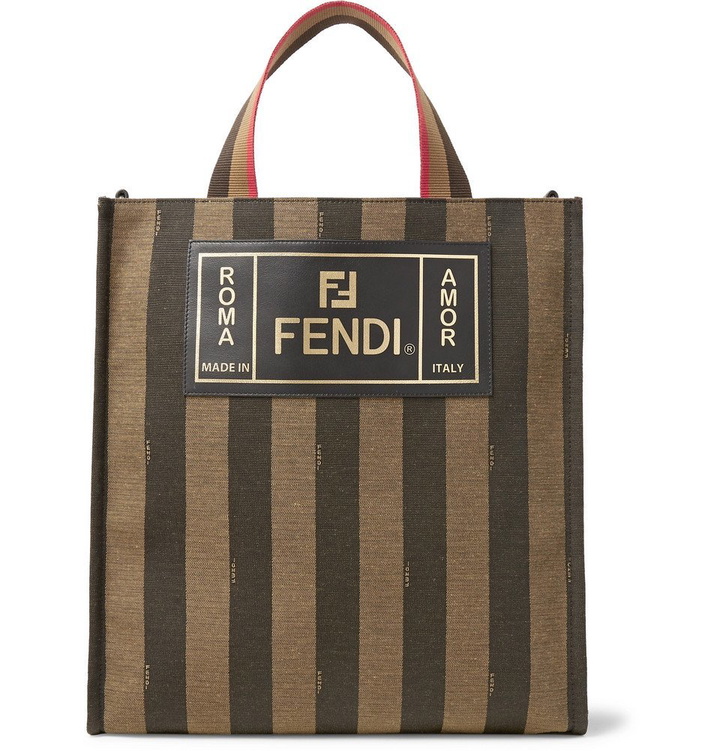 Photo: Fendi - Leather-Trimmed Striped Canvas Tote Bag - Men - Brown