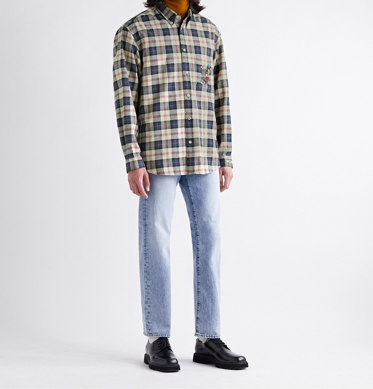 GUCCI - Disney Button-Down Collar Appliquéd Checked Cotton and