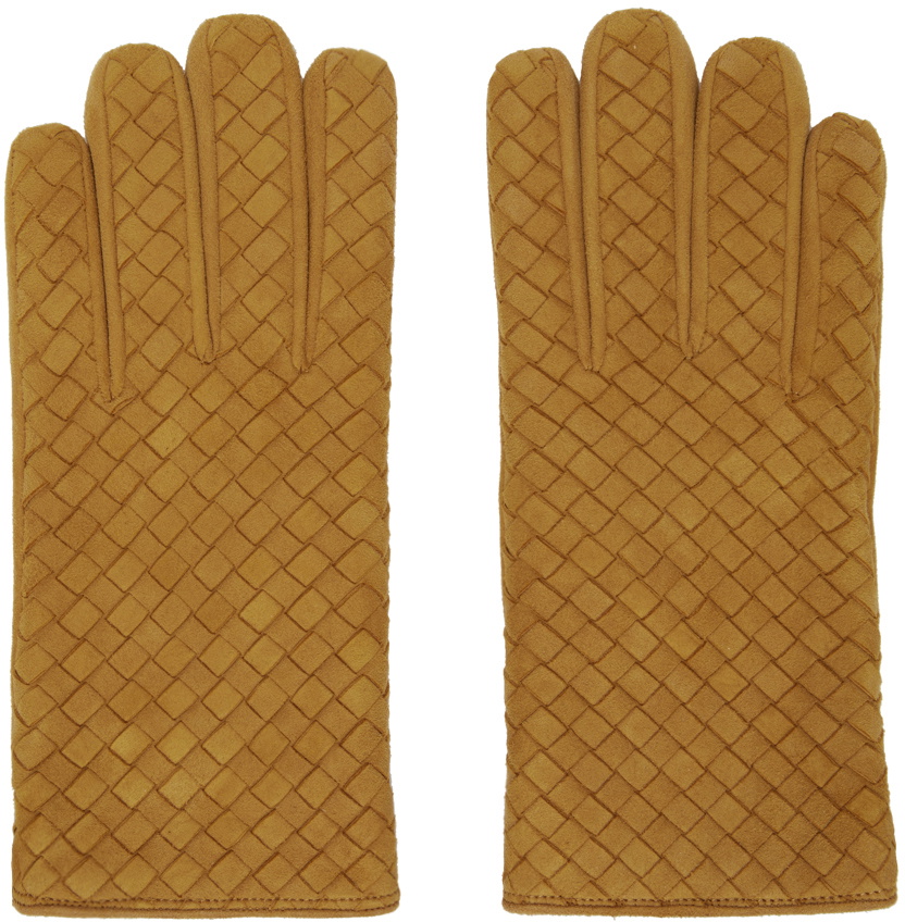 Bottega Veneta Brown Crocodile-Effect Leather Gloves Bottega