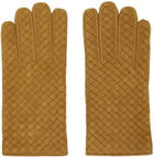 Bottega Veneta Tan Intrecciato Suede Gloves