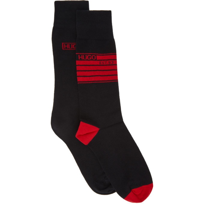 Photo: Hugo Two-Pack Black and Red 1993 Logo Socks