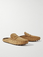 Tod's - Gommino Shearling-Lined Full-Grain Nubuck Driving Slippers - Brown