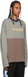 Brain Dead Grey & Brown Embroidered Football Long Sleeve T-Shirt