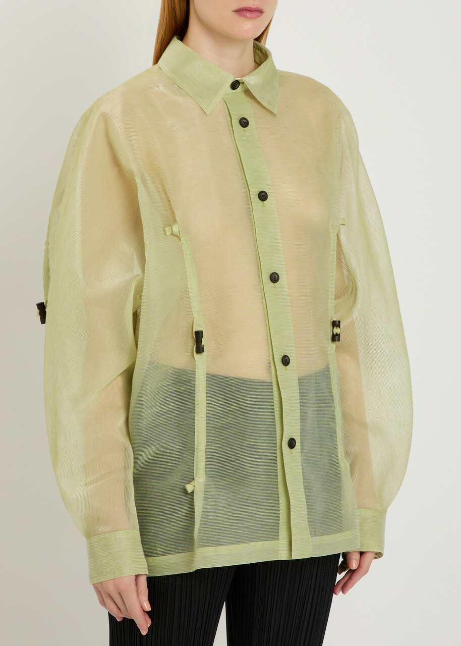 Issey Miyake Drawstring Organza Shirt Olive