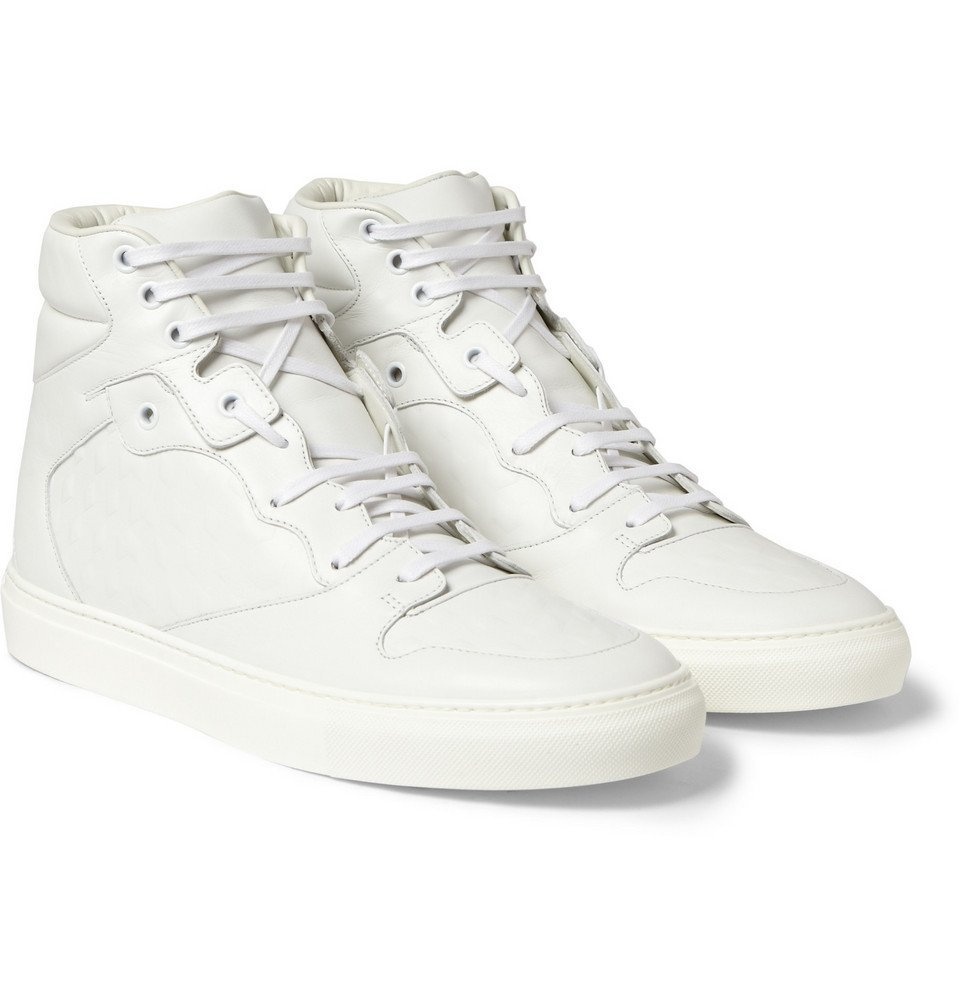 - Embossed Leather High Top Sneakers - White Balenciaga