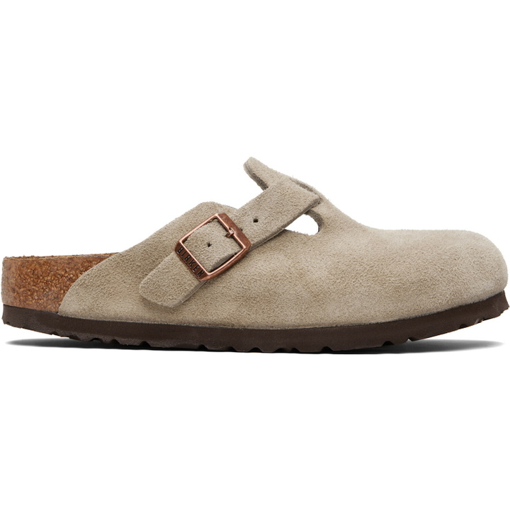 Photo: Birkenstock Taupe Regular Boston Soft Footbed Suede Leather Loafers