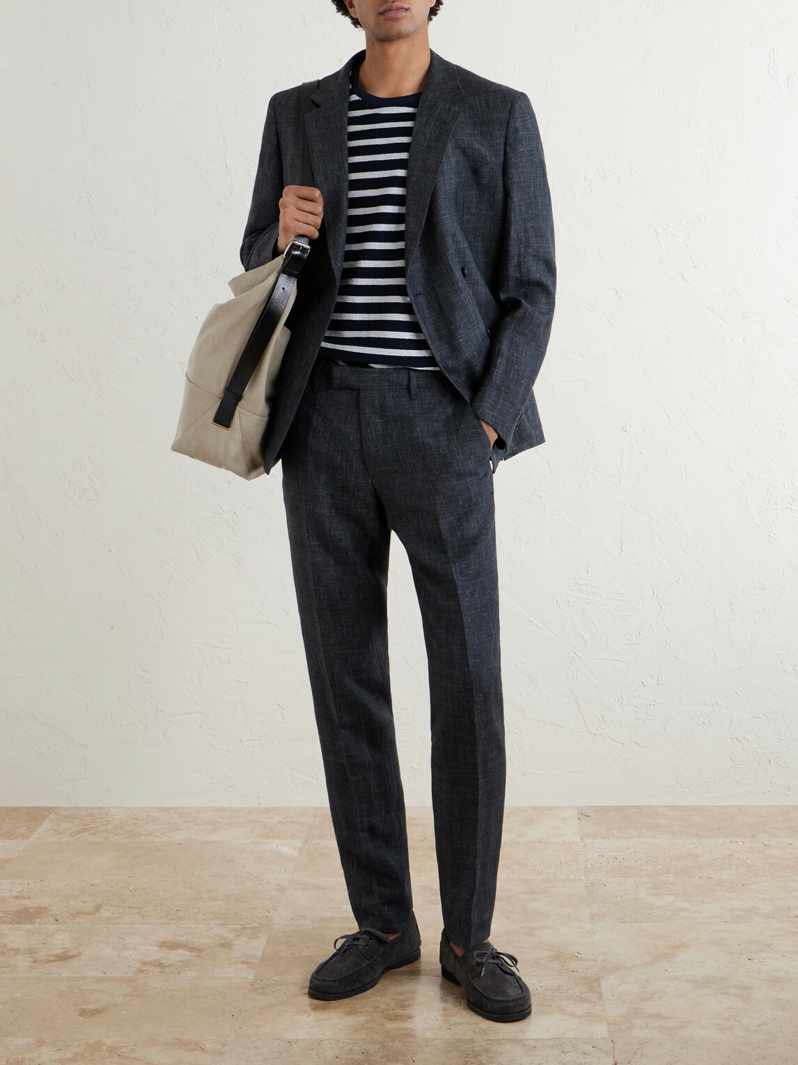 Mr P. - Striped Cotton Terry T-shirt - Blue