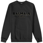 Balmain Men's Flock & Foil Paris Logo Crew Sweat in Black/Gold