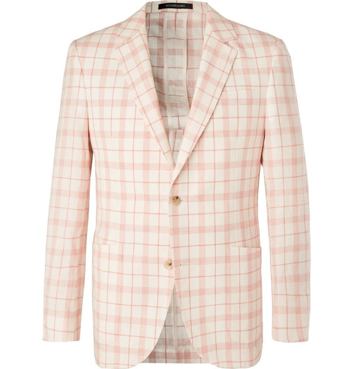 Photo: Richard James - Ivory Checked Linen, Wool and Silk-Blend Blazer - Coral