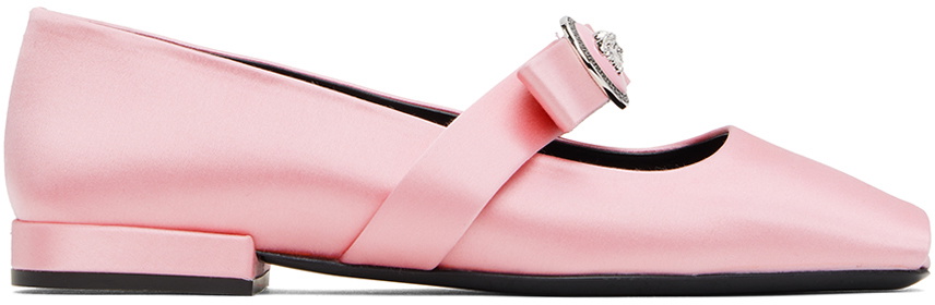 【関税込み】Ballerinas - Versace - Leather - Pink Versace Pink Gianni Ribbon Open Satin Ballerina Flats Versace