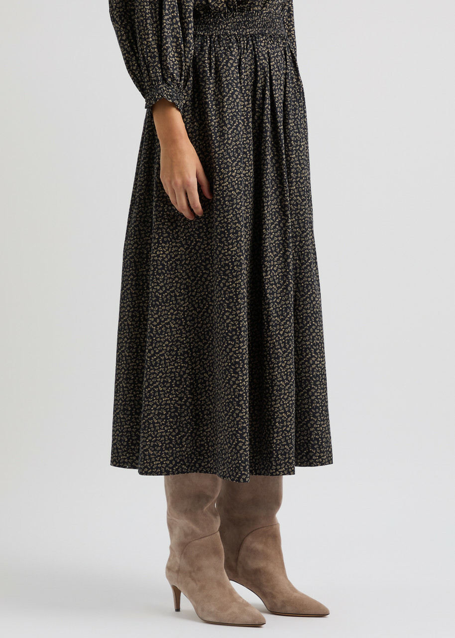 Skall Studio Dagny Floral-print Cotton Midi Skirt Black