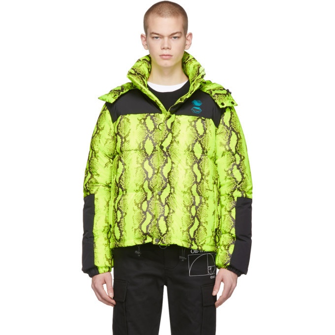 Photo: Off-White Yellow and Black Down Snake Puffer Jacket
