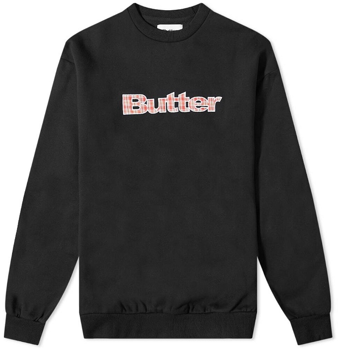 Photo: Butter Goods Men's Plaid Logo Crew Sweat in Black