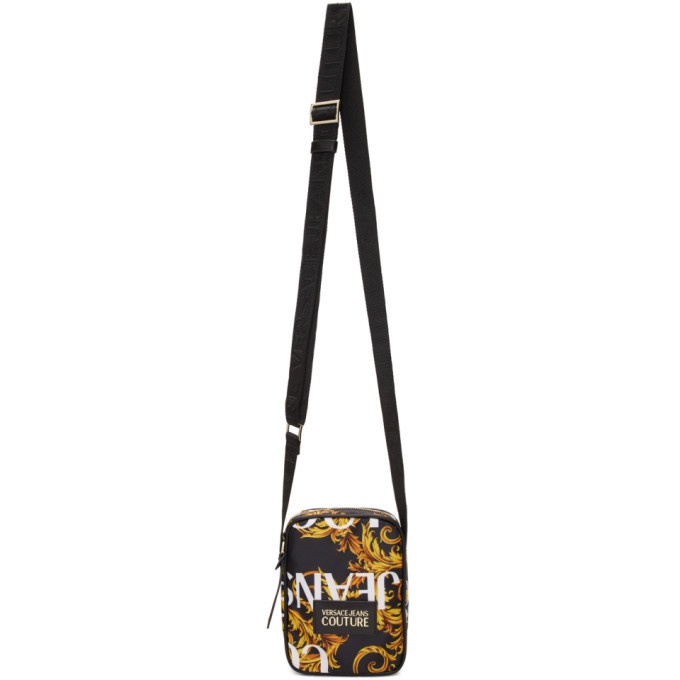 Photo: Versace Jeans Couture Black and Gold Logo Barocco Crossbody Bag