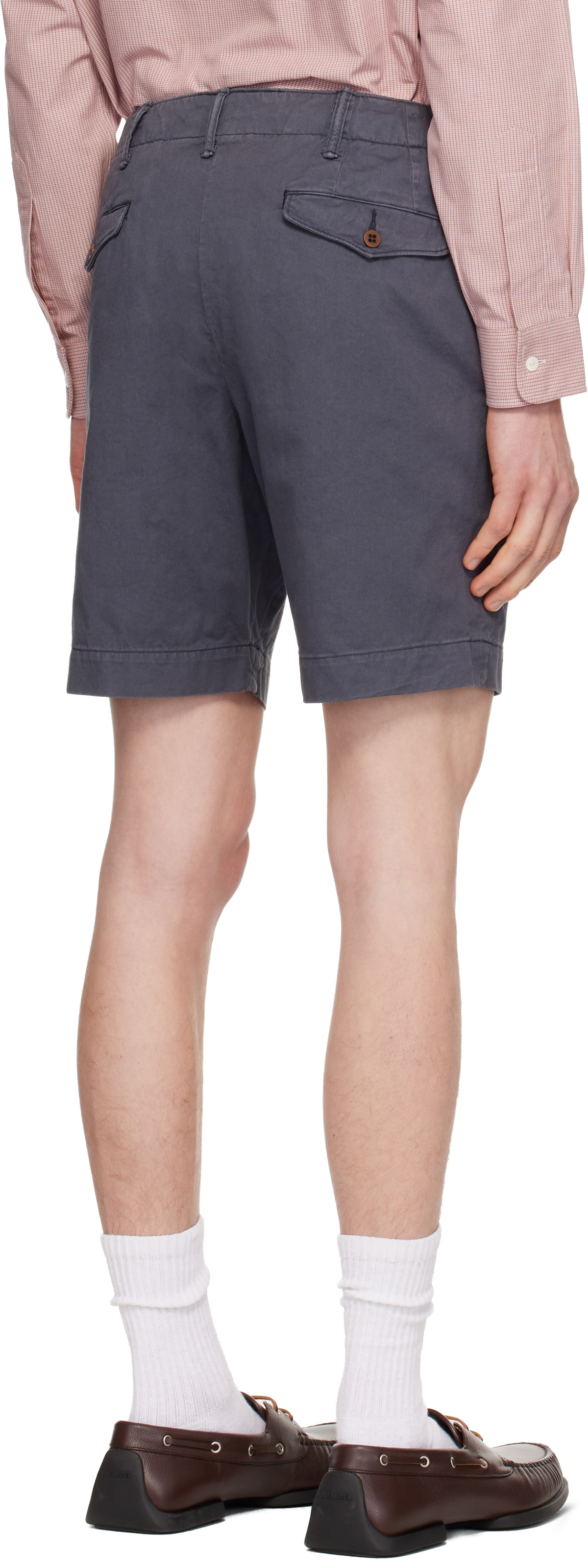 RRL Blue Garment-Dyed Chino Officer's Shorts