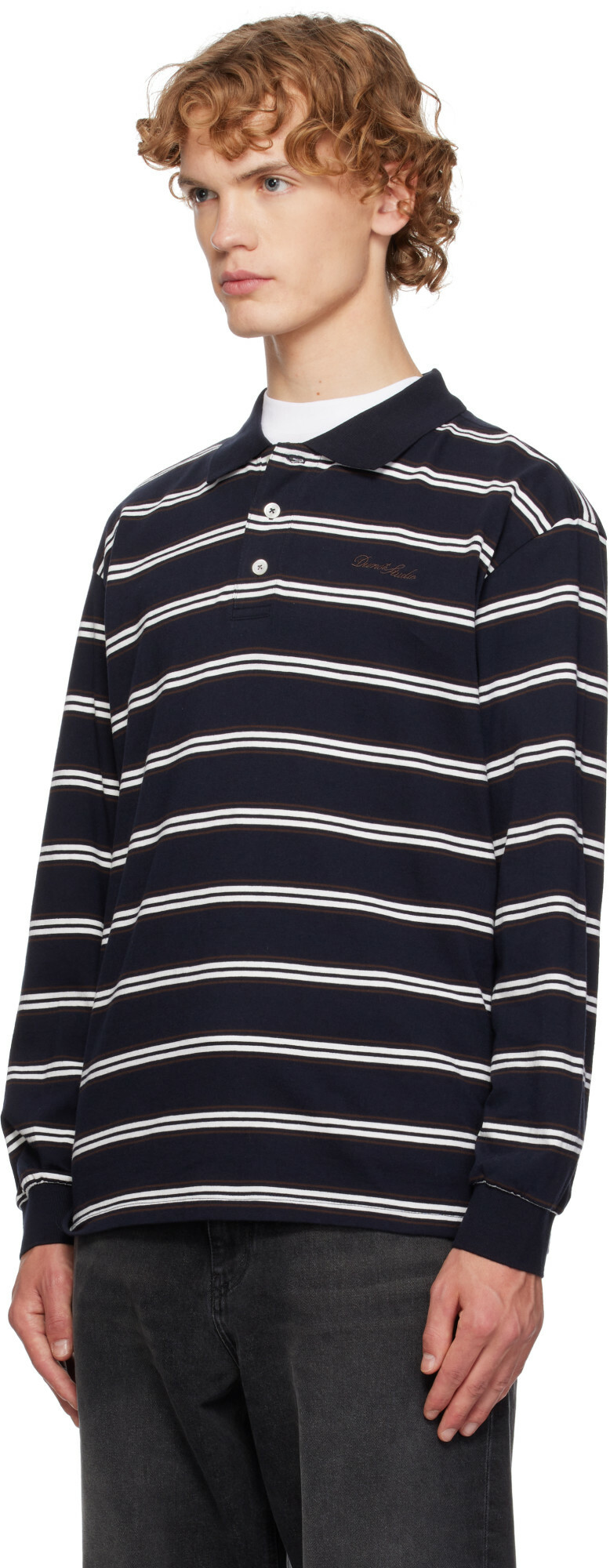 Dunst Navy Stripe Collared Polo