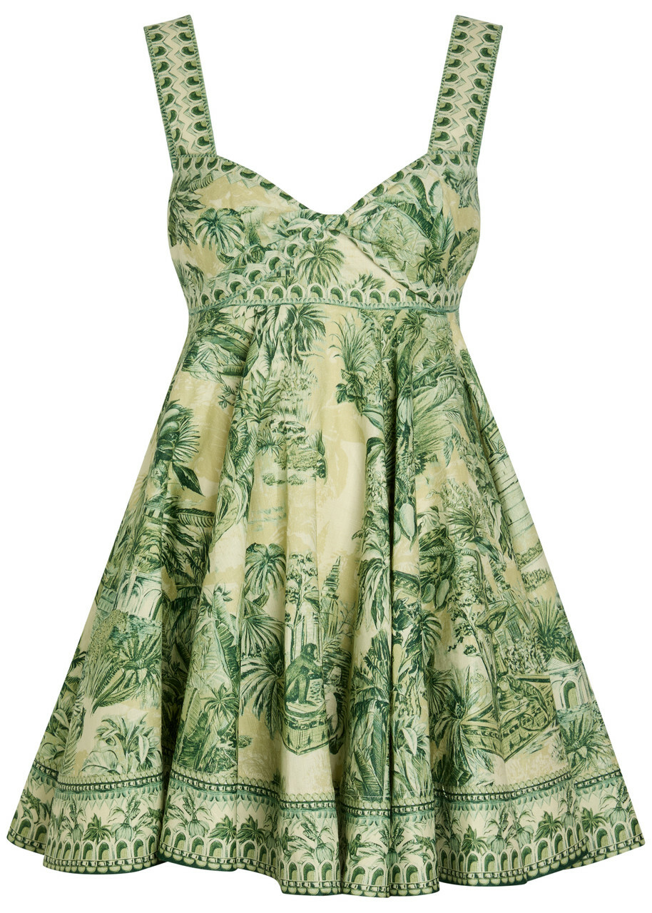 Alemais Sara Printed Cotton and Silk-blend Mini Dress Green