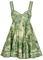 Alemais Sara Printed Cotton and Silk-blend Mini Dress Green