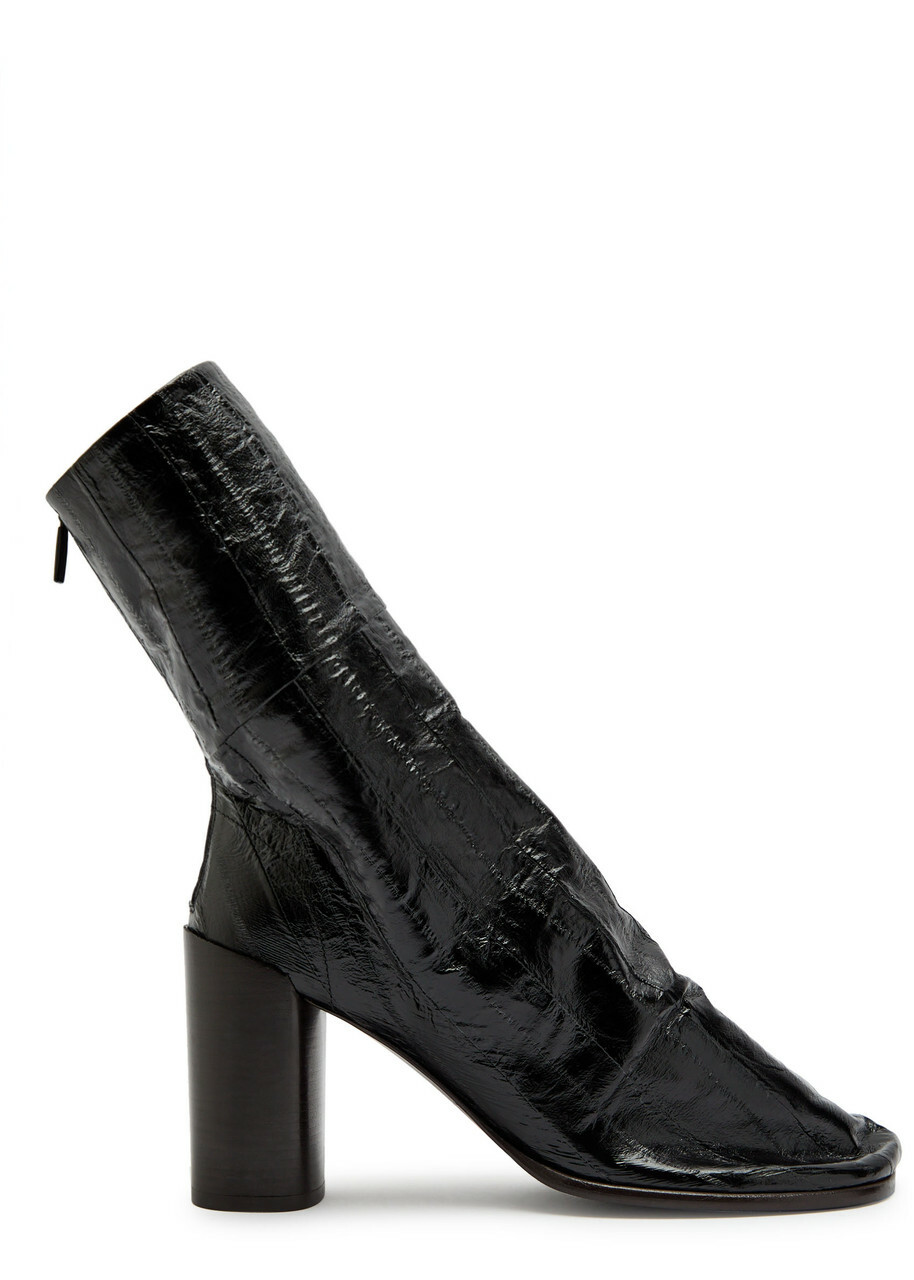 Lemaire Glove 90 Crinkled Glossed Leather Ankle Boots Black