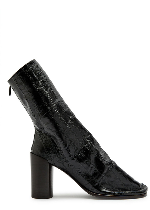 Photo: Lemaire Glove 90 Crinkled Glossed Leather Ankle Boots Black
