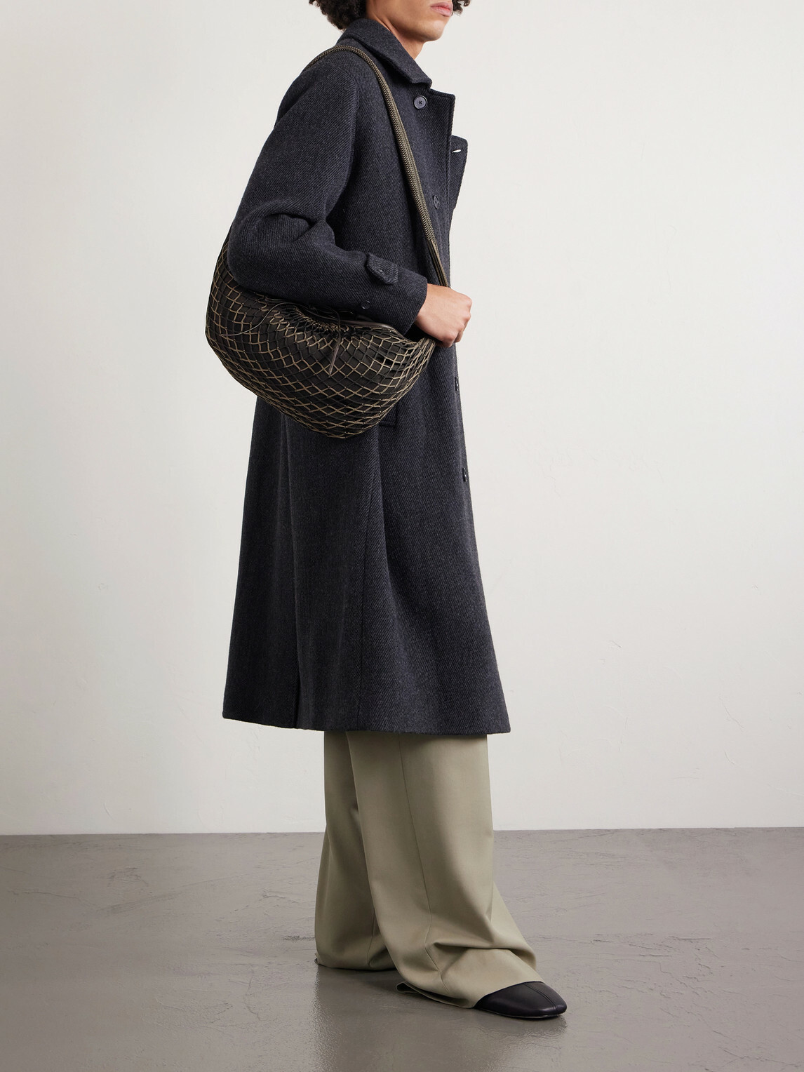 LEMAIRE - Croissant Leather-Trimmed Fishnet Messenger Bag