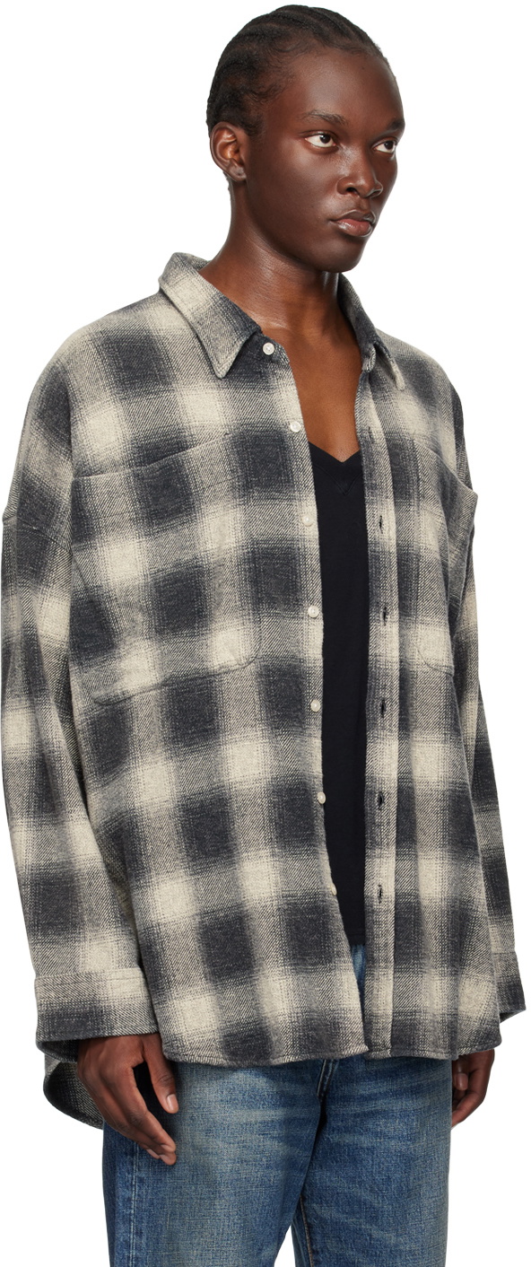 R13 Gray Oversized Pocket Drop Neck Shirt R13