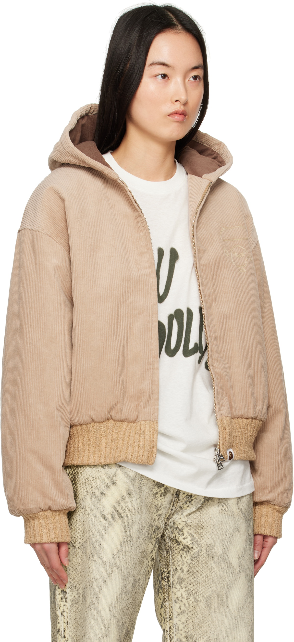 BAPE Beige Corduroy Padded Hoodie Jacket
