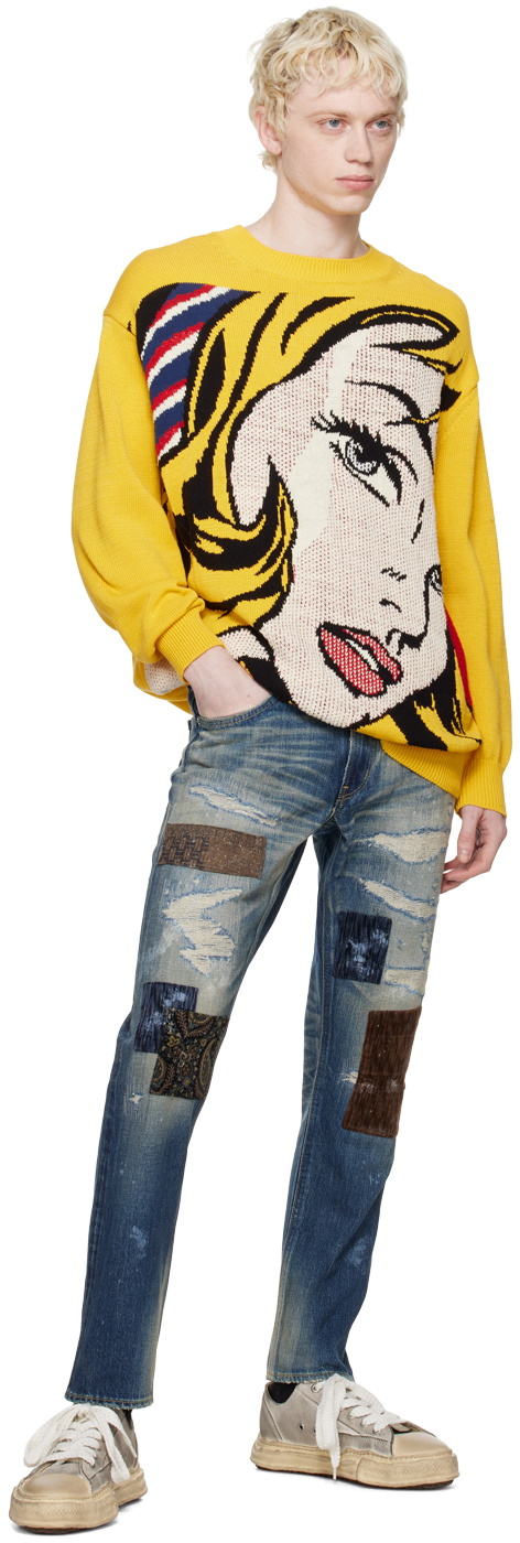 FDMTL Blue Patchwork Slim-Fit Jeans