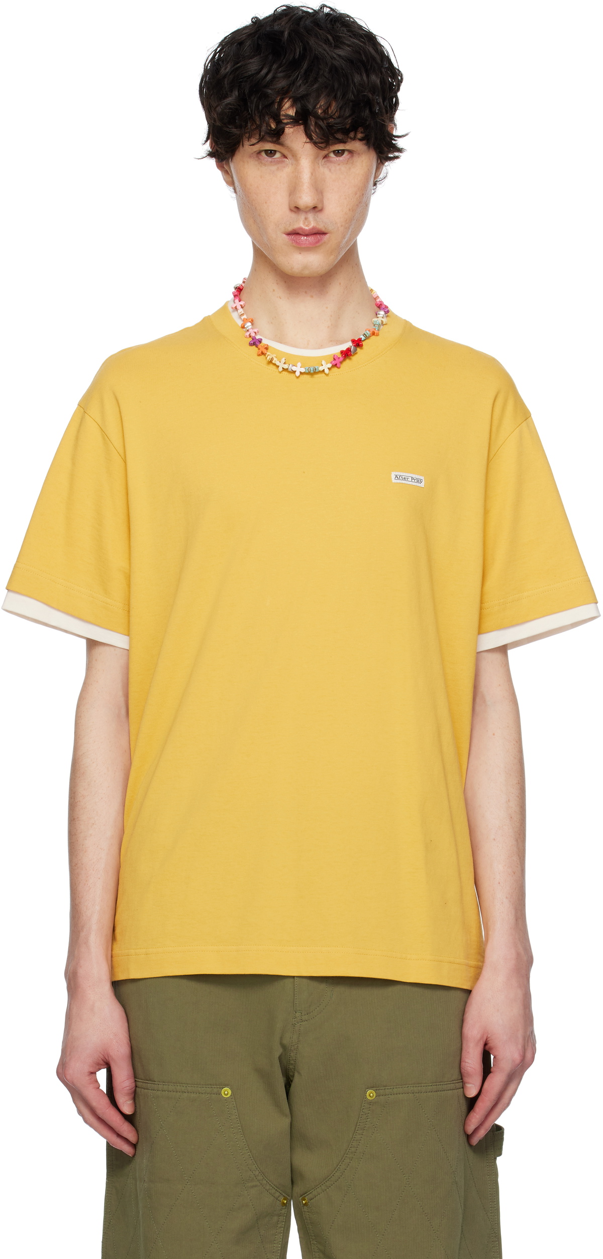 AFTER PRAY Yellow Crepe Layered T-shirt