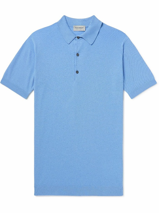 Photo: John Smedley - Roth Slim-Fit Sea Island Cotton-Piqué Polo Shirt - Blue