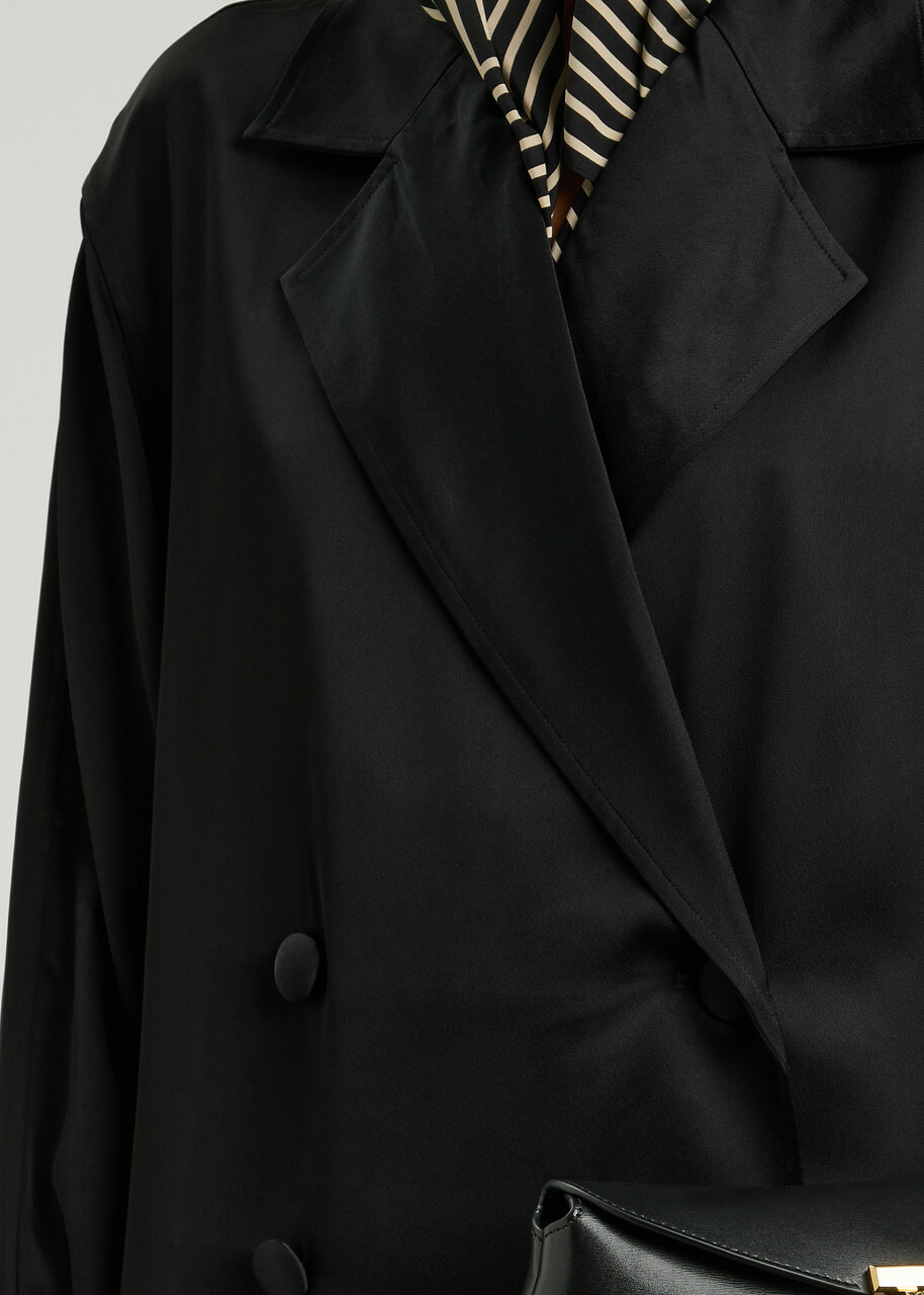 Toteme Double-breasted Satin Trench Coat Black Toteme