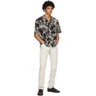 Saint Laurent Black and White Silk Tropical Shark-Collar Short Sleeve Shirt