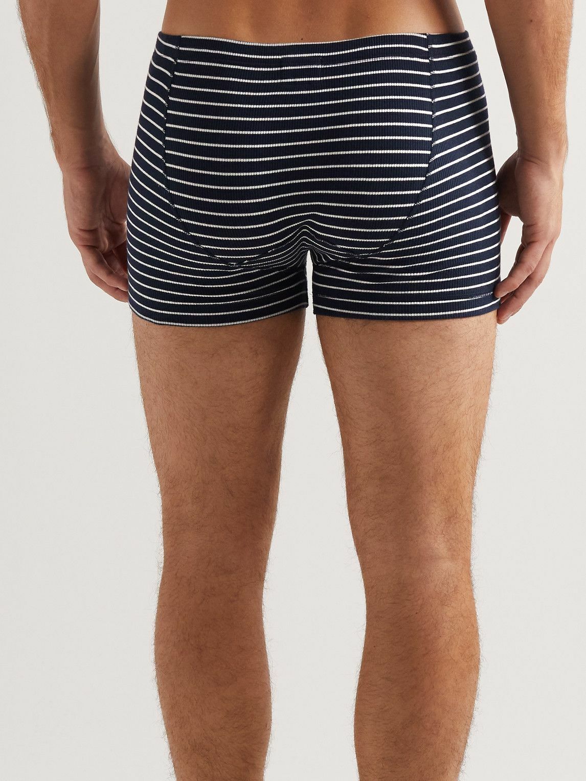 Hemen Biarritz - Albar Striped Ribbed Organic Stretch-Cotton Boxer Briefs - Blue