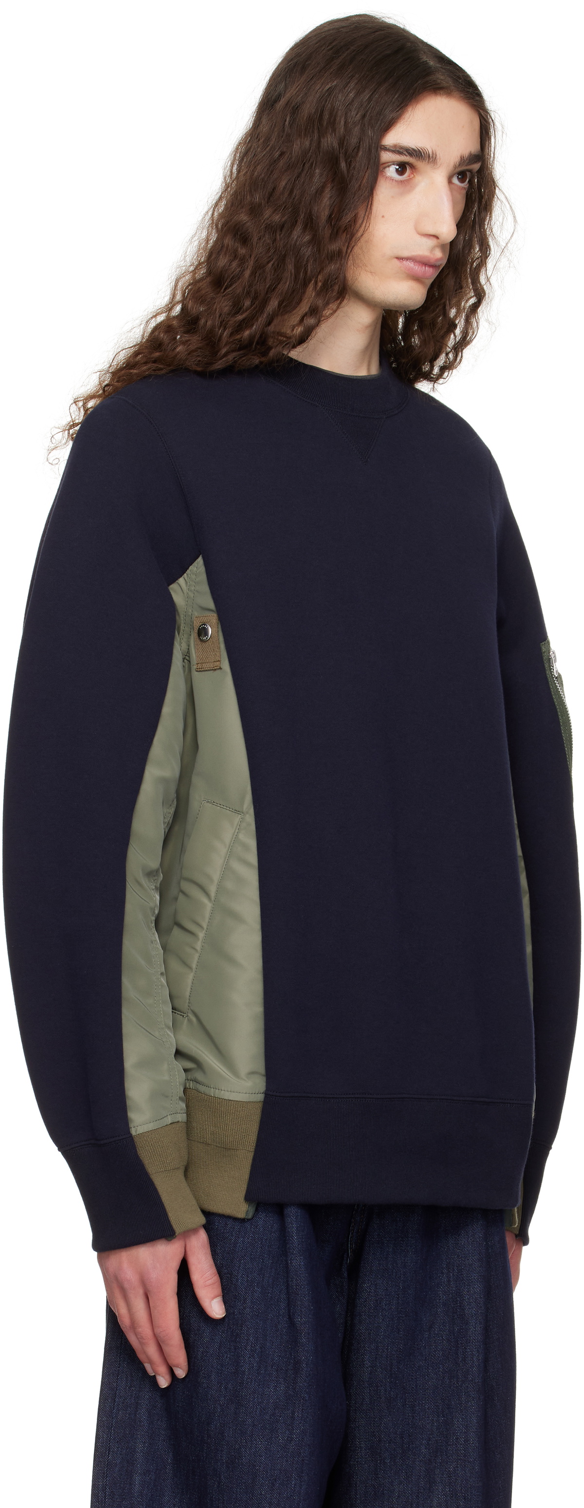 sacai Navy & Khaki Sponge Sweat & Nylon Twill Sweatshirt Sacai