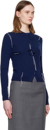 SHUSHU/TONG Navy Pin-Tuck & Threadwork Knit Sweater