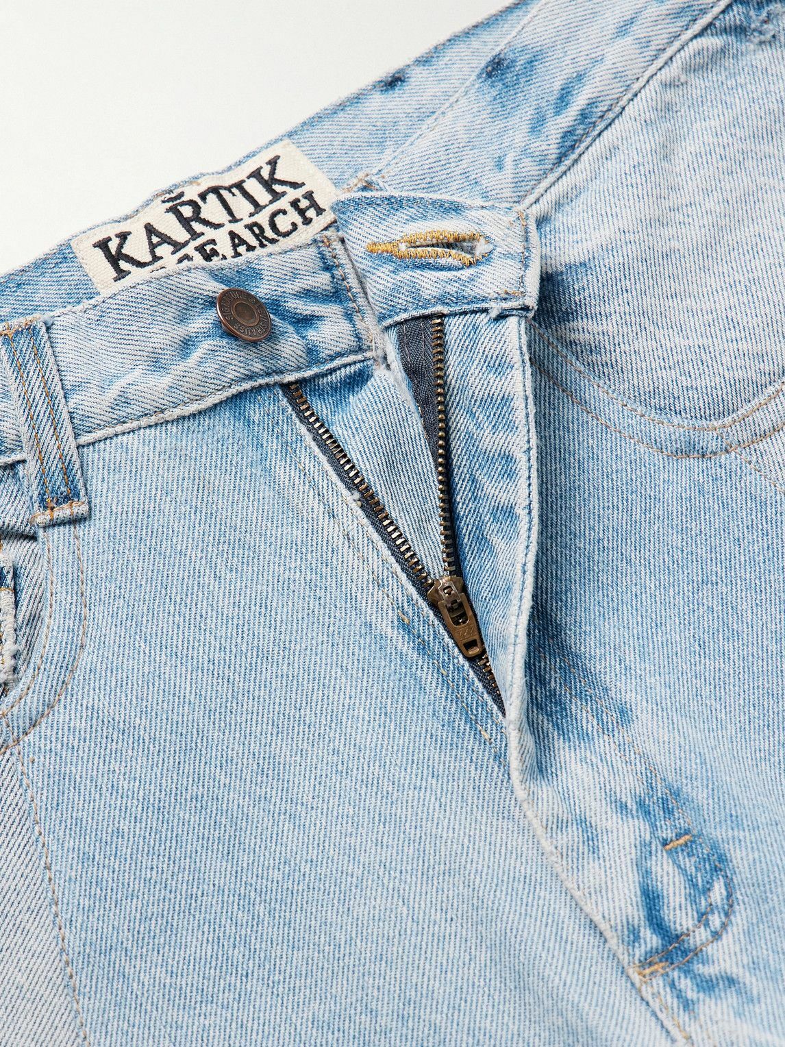 Kartik Research - Straight-Leg Upcycled Frayed Embellished Panelled Jeans - Blue