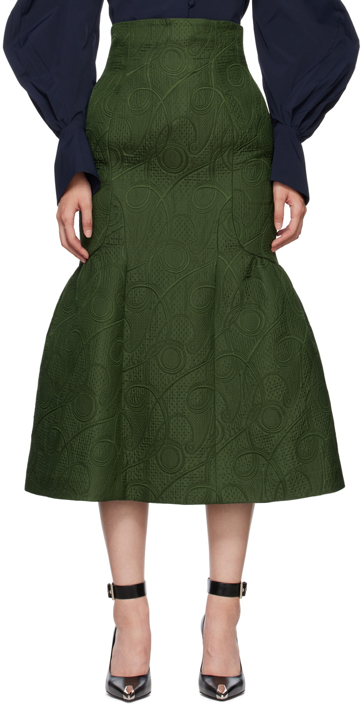 Mame Kurogouchi Green Jomon Arabesque Maxi Skirt Mame Kurogouchi
